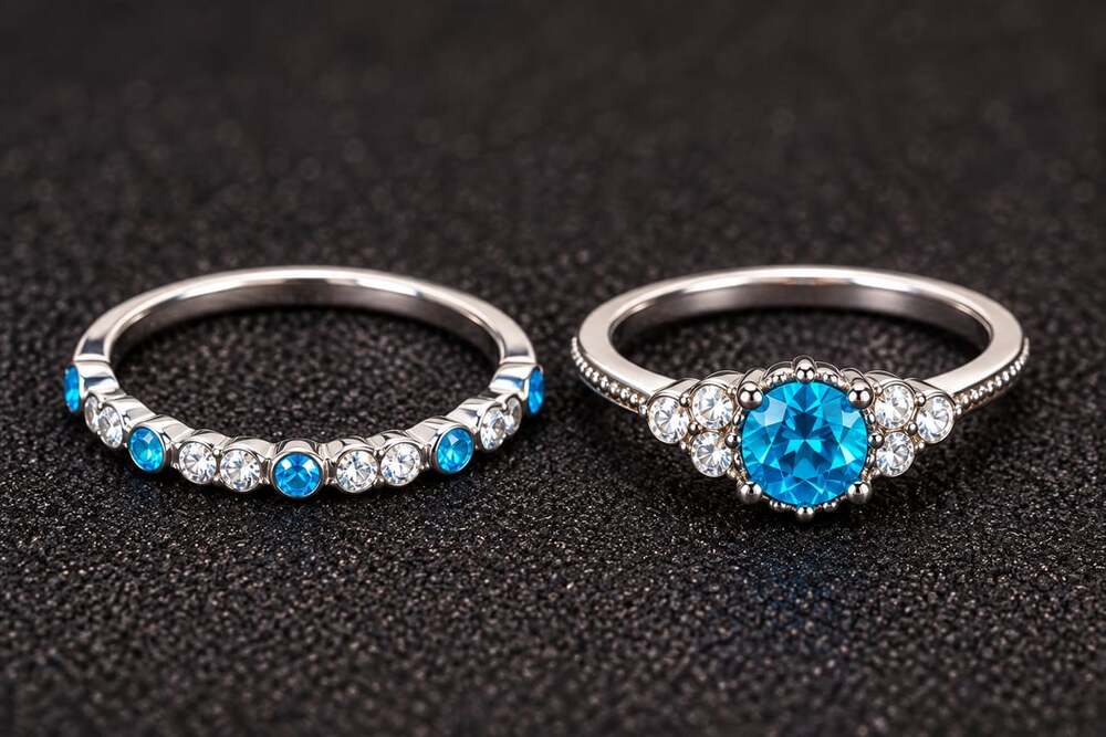 Blue Rhinestone Ring Set
